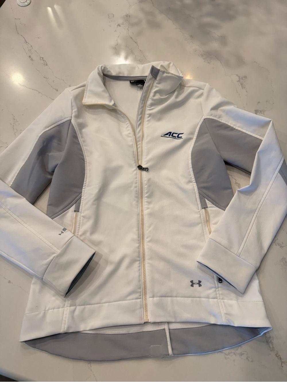 Under Armour Women's White & Gray Full-Zip Jacket - ACC Logo MD, semi-fitted